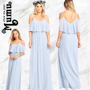 MuMu Caitlin Ruffle Maxi Dress Light Blue Bridal SMYM Bridesmaid Dress